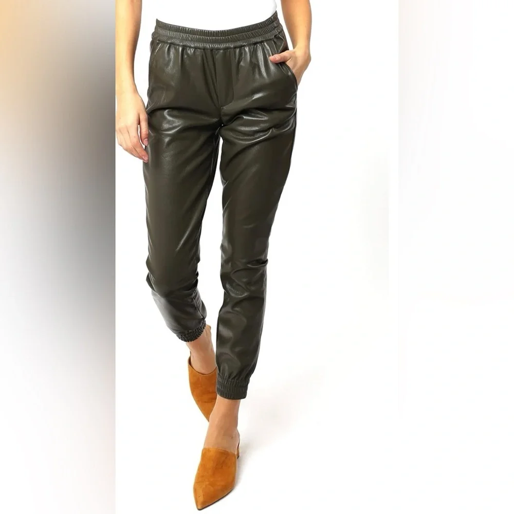Dear John Olive Green Faux Leather Jogger‎ Pants Women’s Size M Pull On